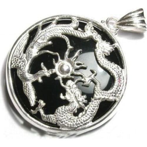 Lucky Natural Agate /Jade Dragon Phoenix Pendant Necklace Women /Men Jewelry AAA