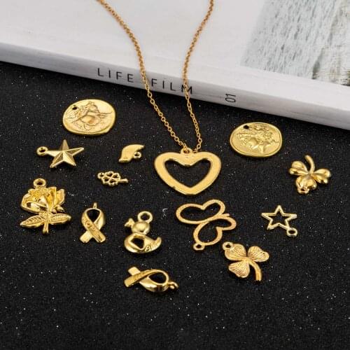 Mixed Shape Tibetan Style Alloy Pendants, Golden, 11~34x8.5~17x1~5.5mm, Hole: 1.5~2mm