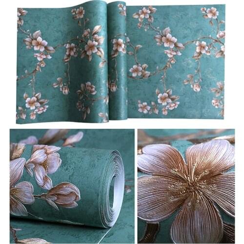 Peacock Green Wallpapers Pastoral Style Pink Flower Murals Vine Leaves Wall Paper Home Decor 3d Embossed Living Room Behang P079