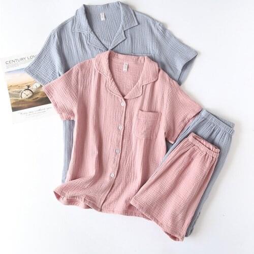 Cotton Washed Crepe Short-sleeved Shorts Couple Pajamas Suit Double-layer Gauze Mens and Womens Summer Clothes Habit Femme