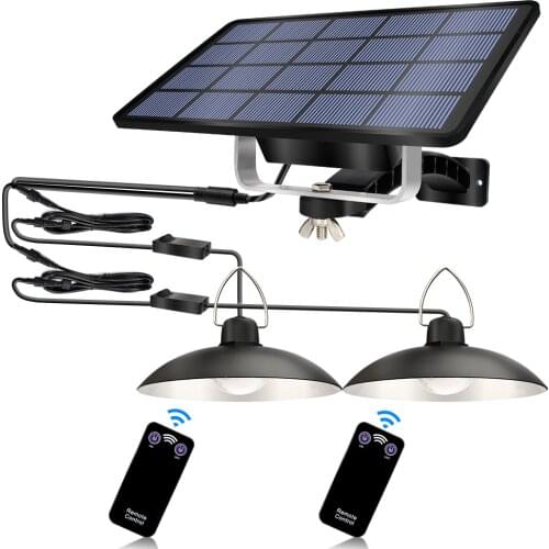 Solar Pendant Light Outdoor Double Head Split LED Lights with Remote Control Waterproof Garden Yard Lighting Camping Wall Lamp
