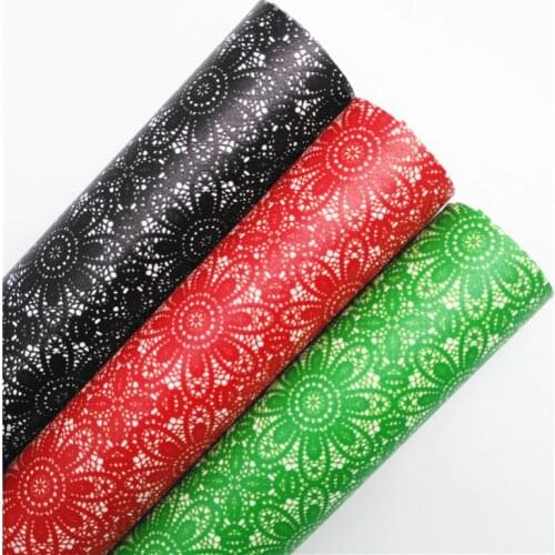 Christmas Lace Flowers Printed Synthetic Faux Leather Fabric Sheets Vinyl Fabric For Bows Earrings Bags Accessories DIY T555B