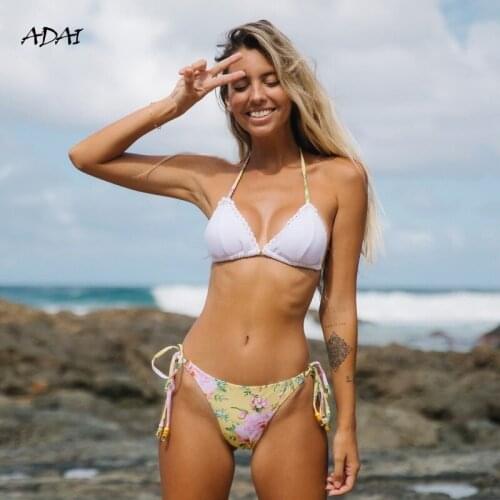 Sexy Bikini Micro Swimsuit Women Swimwear 2021 Floral Print Thong Bikini 2 Piece Brazilian Monokini Bathing Suit Bather Biquini