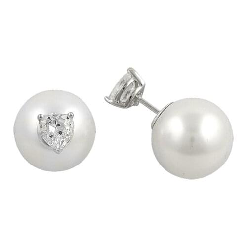 Silver 925 Sterling Double Sided Pearl & Zircon Crystal Earrings