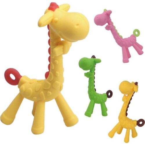 Cute Silicone Giraffe Teether Infant Toddler Soft Toothbrush Dental Care Tools BPA Free Chew Toys Teethers Pendant Kids Gift