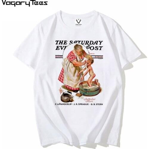 VagaryTees Vintage art Saturday evening post Print T-Shirt Harajuku Streetwear History Retro Saturday Night Bath T Shirt