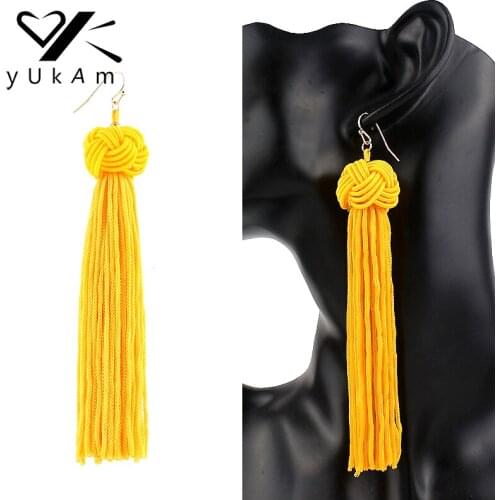 YUKAM Ear Jewelry Braided Rope Knot Long Tassels Earrings Vintage Handmade Chinese Knot Ethnic Tassle Earrings for Women Brincos