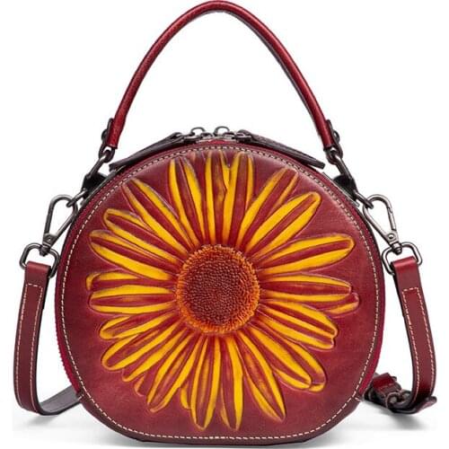 Genuine Leather Women Cross Body Tote Circular Bag Handbag Purse Luxury Ladies Female Small Messenger Shoulder Top Handle Bags