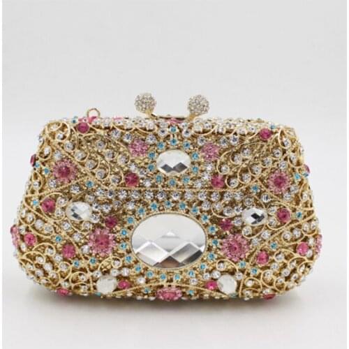 Diamond +Metal Frame Women Bag Evening Party Clutch Purse Hand Bag Day Clutches for Lady wallets Sac A Main pink/gold/red/white