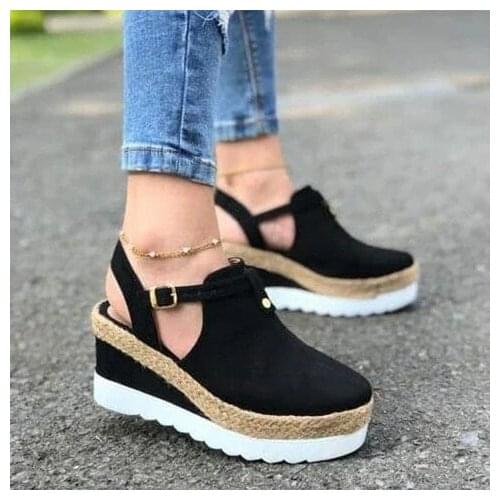 Women Sandals 2021 Summer Fashion Wedge Romen Shoes Women One Word Buckle High Heel Sandals Women Baotou Platform Sandals 43