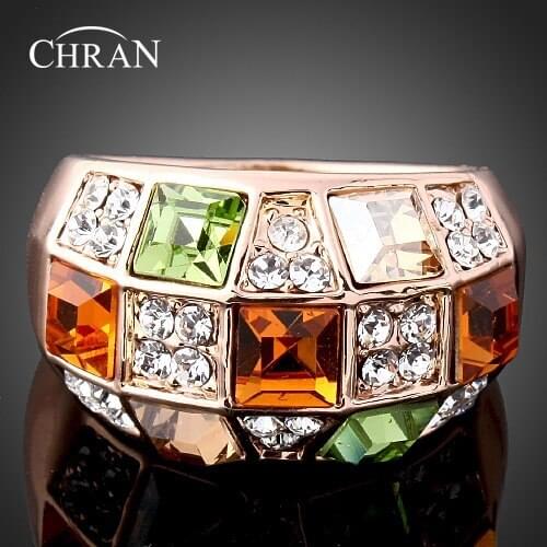 Chran Luxury Ethnic Crystal Ring Vintage Gold Color Wedding Rings For Women Statement Fashion Bohemian Turkish Jewelry