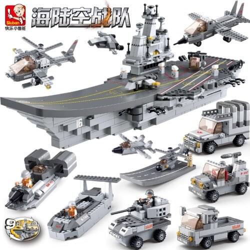 1002Pcs SLuban Building Blocks 0537 Team 9-in-1 Aircraft Carrier Assembly Model Boy Assembly Assembling Toy Gifts