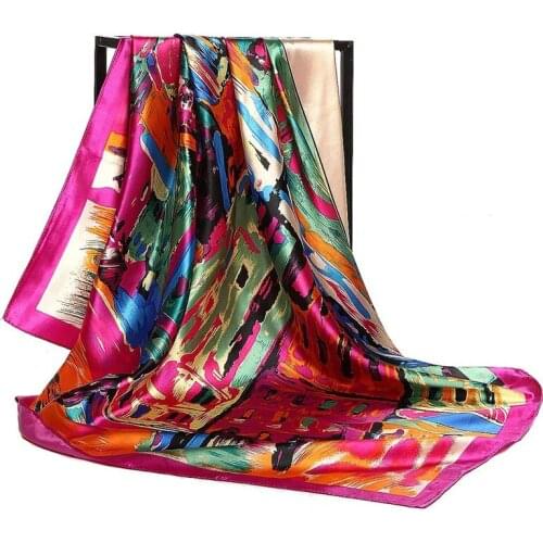 2020 90*90cm Summer Women Silk Foulard Scarves Square Scarf Ladies Luxury Brand beach Shawl Bandanna Large Hijab muffler female