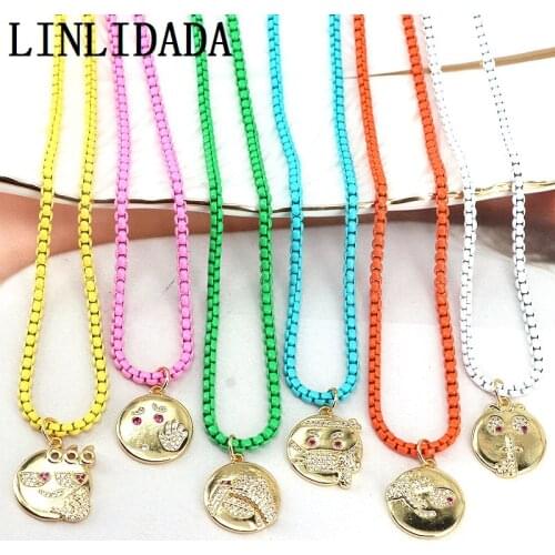 5Pcs Fashion Colorful enamel box chain necklace, cz micro pave pendant necklace for summer jewelry
