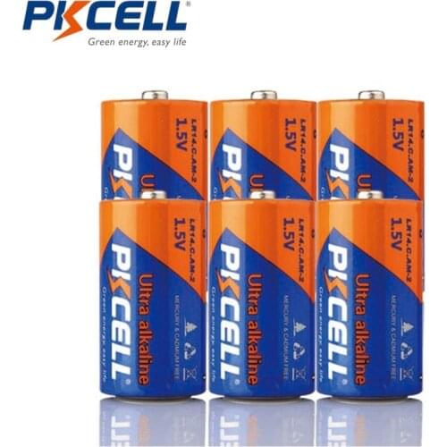 6Pcs PKCELL C LR14 Battery AM2 CMN1400 E93 Super Alkaline Batteries 1.5v For Smoke Detector LED Lights Shaver Wireless