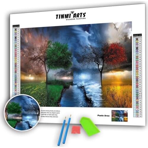 Diamond Painting Cross Stitch Four Seasons Tree Scenic Full Round Rhinestones DIY Embroidery 5D Diamond Mosaic Wall Decor