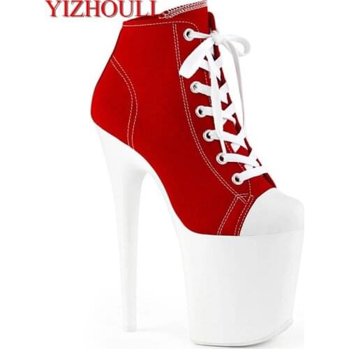 6-8 inches, sexy ankle boots, womens high heels, 17-20cm canvas upper pole dance, banquet show boots