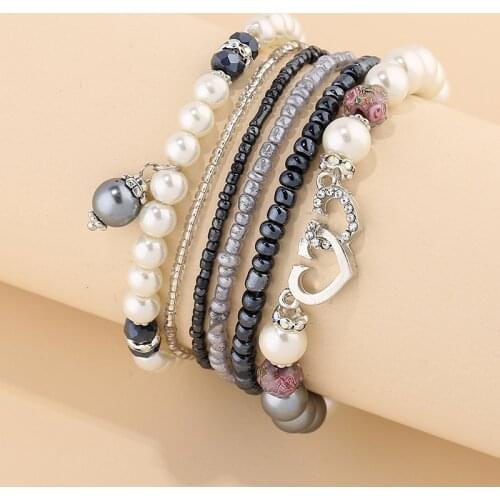 Women Bohemian Jewelry Multilayer Charm Bead Bracelet & Bangle Double Heart Ethnic Wrap Bracelets Pulseras Mujer Set Female Gift