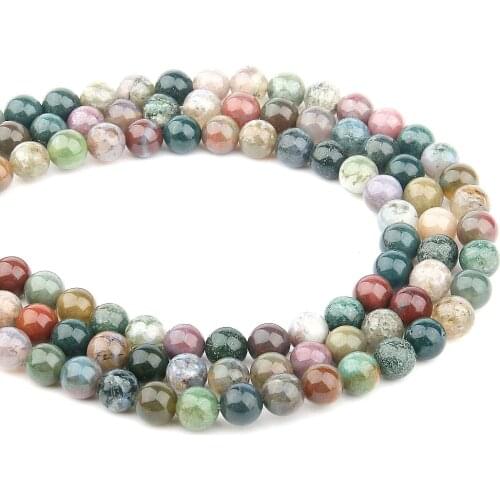 Natural Stone Beads Indian Agat Amazonite Unakite Stone 4/6/8/10/12mm Loose Beads for Jewelry Making Necklace DIY Bracelet