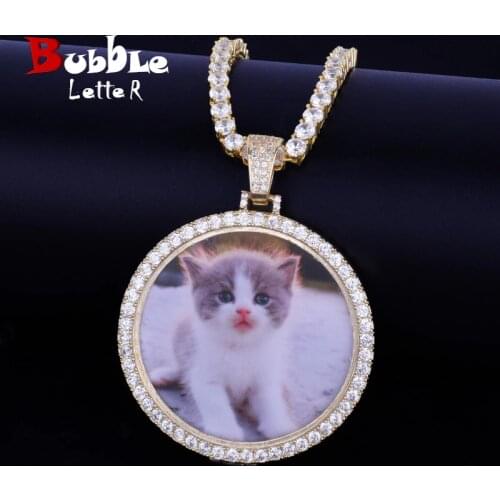 Custom Circle Photo Medallions Necklace & Pendant Gold Color Cubic Zircon Mens Hip Hop Jewelry