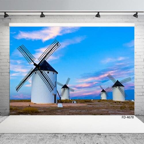 Windmills Sky Photo Backgrounds Computer Printed Photophone Backdrop for Children Baby Portrait Photobooth Photography Props
