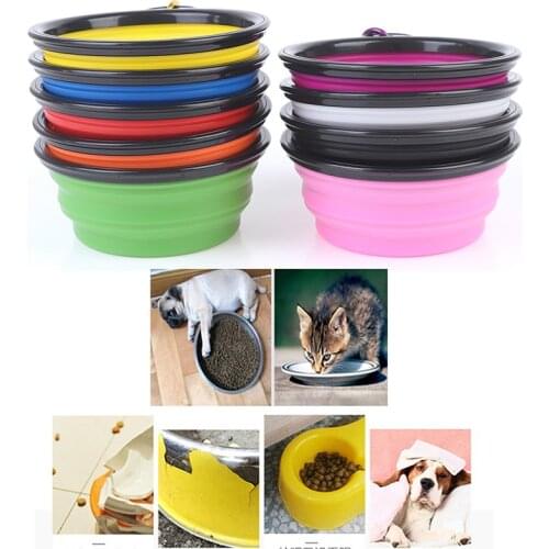 Cat Dog Bowl Food Water Feeding Silicone Collapsible Portable Foldable Travel
