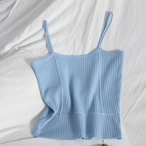 Heliar Korean Fashion Camis Women Spaghetti Strap Slim Summer Tank Tops Female Sweet Crop Tops Solid Color Crop Top