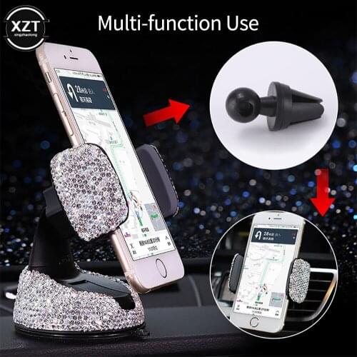 Crystal Car Phone Holder Support Universal Dashboard Mobile Phones Stand Air Vent Clip Mount Holder Bling Girls Car Accessories