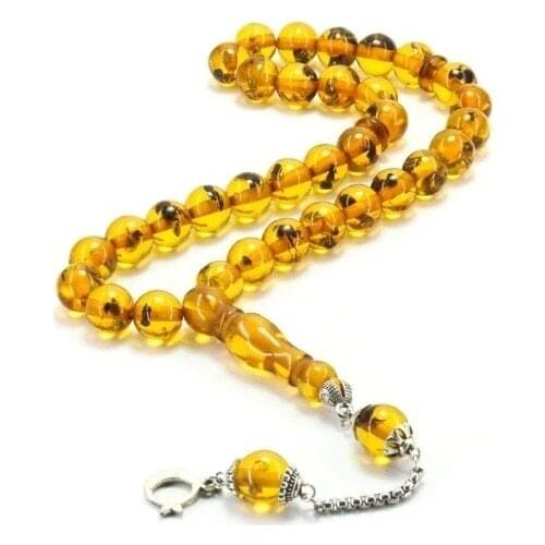 Barley Cut Ant Fossil Powder Amber Rosary Beads Good Quality Useful Relaxing Feature can Anti-stress tassels Yellow