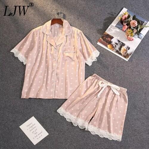 2Pcs Silk Sleep Suit Ladys Lace Satin Pajamas Gown Set V-Neck Cami Nighties Wear Pijama Home Nightwear Summer Nightdress