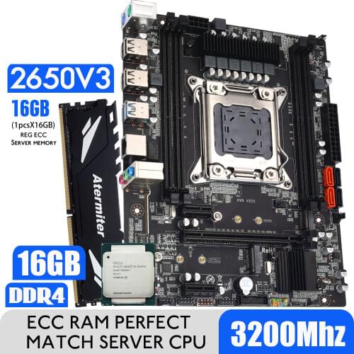 Atermiter X99 D4 DDR4 Motherboard Set with Xeon E5 2650 V3 LGA2011-3 CPU 2pcs X 8GB = 16GB 3200MHz DDR4 REG ECC RAM Memory