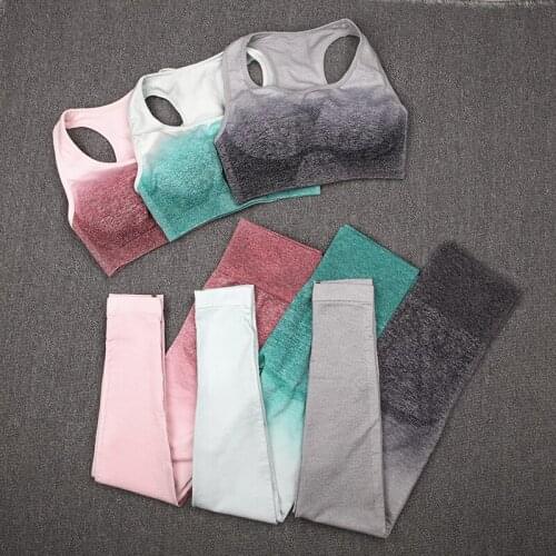 Two Piece Outfits Summer Sexy Gradient Gym Bra Push Up High Waist Leggings Women Gym Tracksuit Women 2 Piece Set Sportswear