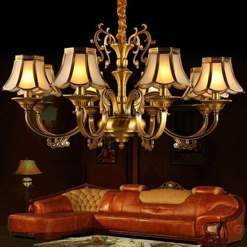 Chandelier European-style copper chandelier living room chandelier lighting bedroom restaurant retro chandelier ZM1121