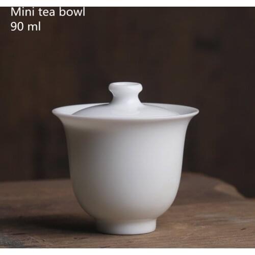 Mini 90ml Suet Jade Porcelain Gaiwan For Tea Solid White Tureen With Lid Teaware Travel Kung Fu Tea Set Small Cup Bowls Chawan