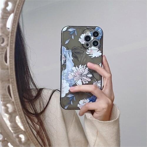 Fashion Retro Art Doodle Flower Phone Case For iPhone 11 12 MINI Pro X XS XR Max 7 8 Plus SE 2020 Tansparent Silicone Soft Cover