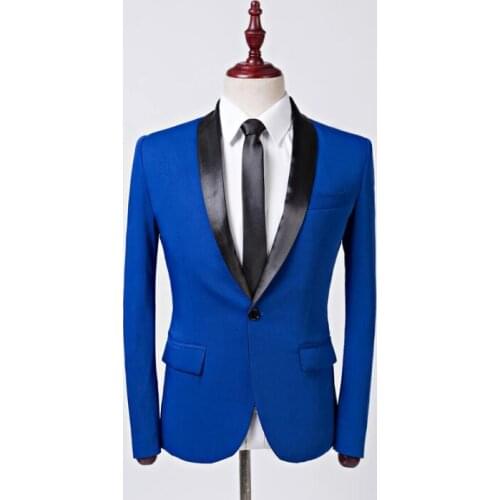 Singer star style stage slim clothing for men blue suit set with pants mens wedding suits costume groom formal dress korean