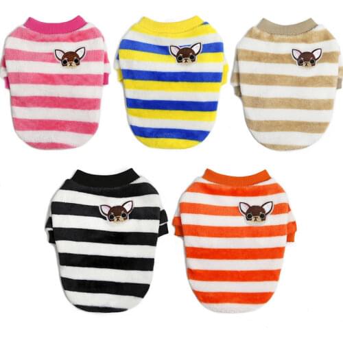 Soft Dog Clothes Warm Sweatshirt Coat Coral Fleece Strips O-Neck Cat Hoodies Anaimal Sweater Jacket For Small Dogs Dachshund XXL