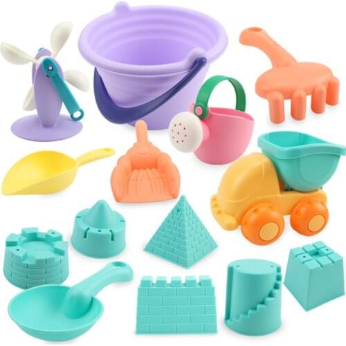 Soft Silicone beach toys for children SandBox Set Kit Sea sand bucket Rake Hourglass Water Table play fun Shovel mold summer Toy