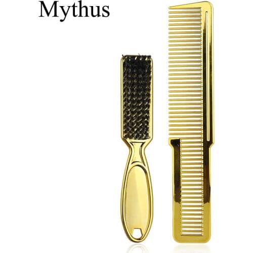 Mythus 2pcs/Set Plating Gold Hair Clipper Cutting Comb And Brush Set Colorful Barber Comb Neck Duster Brush Set For Barbermen