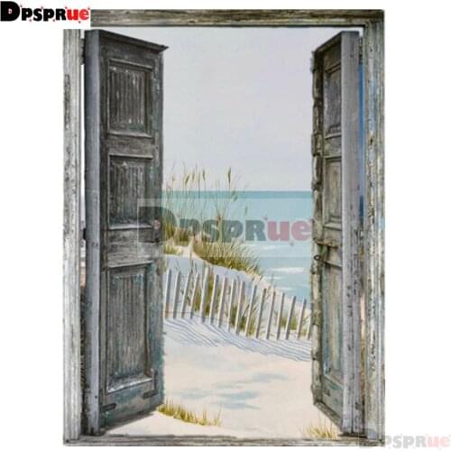 Dpsprue Full 5D DIY Square/Round Drill Diamond Painting "Door Beach Scenery" Diamond Embroidery Cross Stitch 3D Decor Gift DF03