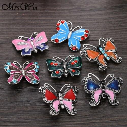 New Snap Button Jewelry Rhinestone Oil Painting Butterfly 18mm Metal Snap Buttons Fit Snap Bracelet for Women Christmas Gift