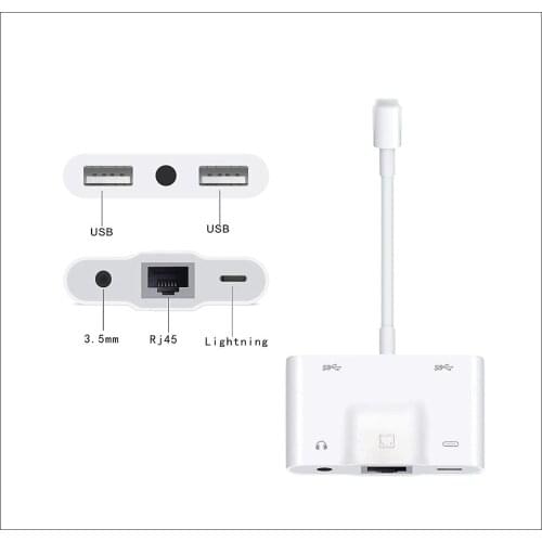 OTG Ethernet cable converter for Apple NETWORK card RJ45 USB extension dock 3.5mm audio jack adapter for lightning iphone 8 11