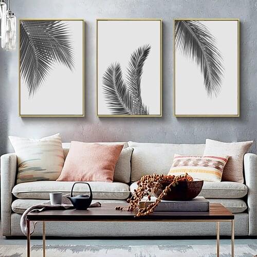 QKART Black White Plant Leaves Posters and Prints Minimalist Palm Tree Wall Art Canvas Painting Picture for Living Room Decor
