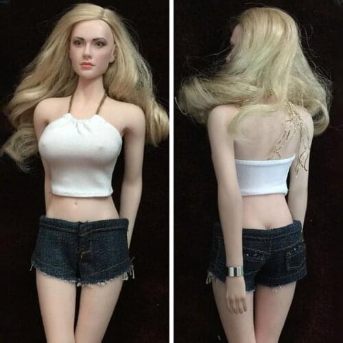 1/6 Scale Female Soldier Wrapped Chest Suspenders Denim Shorts Clothing Suits Model For 12'' Action Figure Body DIY Accessories