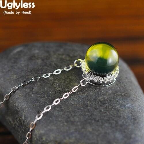 Uglyless Novel Mexico Amber Pendants for Women Minimalist Fashion Gemstones Necklaces NO Chain Real 925 Silver Fine Jewelry P987