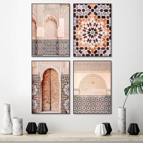 Moroccan Print Marrakesh Door Travel Poster Boho Wall Art Canvas Painting Mosaic Islamic Pictures for Living Room Home Decor
