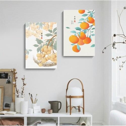 Chinese Style Poster Orange Fruit Canvas Painting Good Luck Wall Art Print Chinese Friendly Wishes Picture for Kitchen Decor