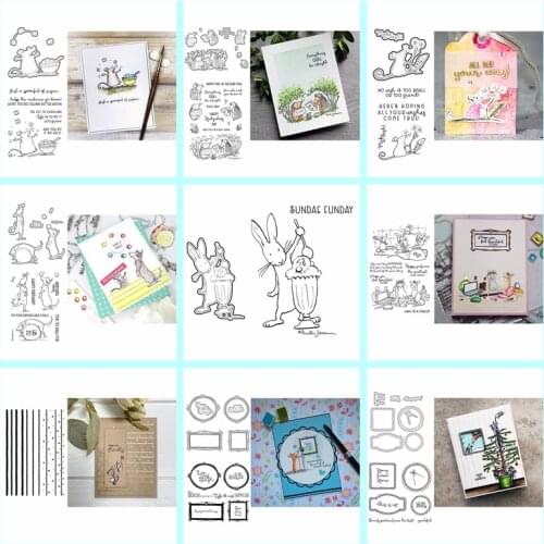 Cutting Dies match Clear Stamps Small Mice Rabbit Hedgehog Spoon Ice-cream Frame DIY Craft Paper Cards Making Template 2021