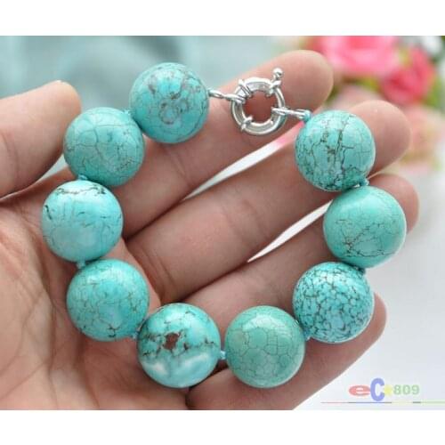 S1577 8" 20mm round blue turquoise bead bracelet