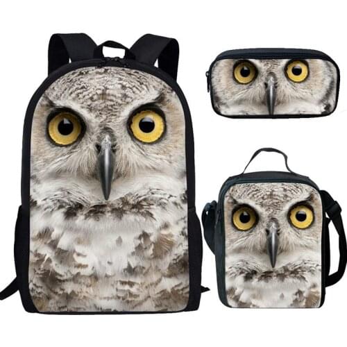 3 Pcs/set School Backpack Children Cartoon Owl Printed School Bags For Teenage Polyester Backpacks Student Backpack